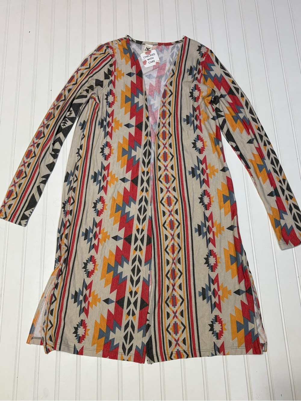 NWT Sew in Love Open Front Aztec Print Long Cardigan size small